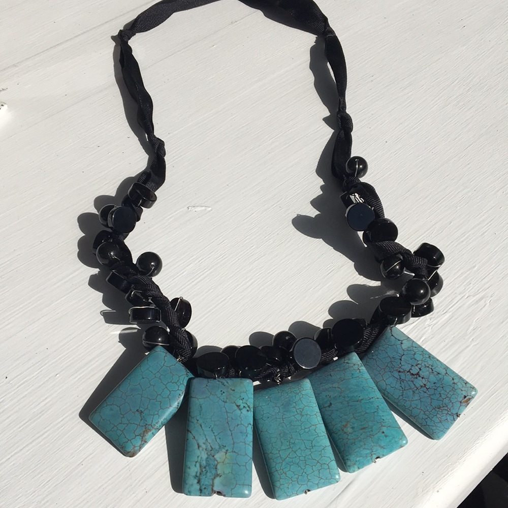 Turquoise and Black Beaded Necklace